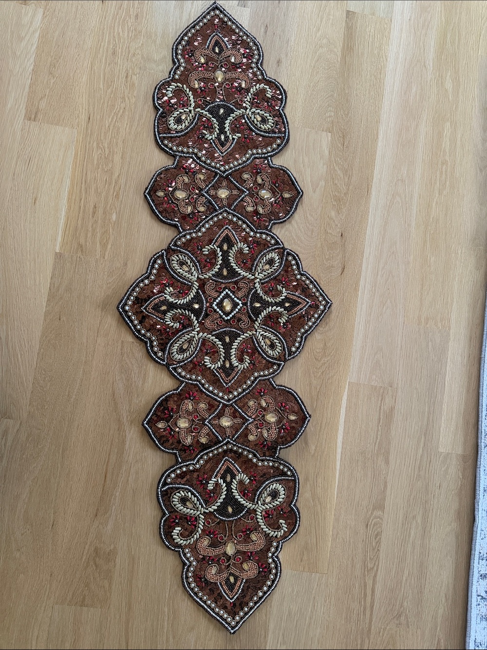 Embellished Brown and Gold Beaded Table Runner